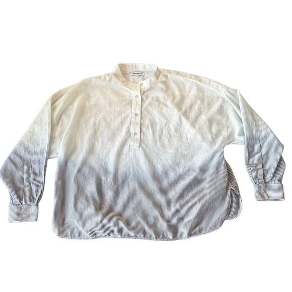 Elizabeth and James Band Collar Button Front Shirt Stripe Large Oversized - Picture 1 of 8